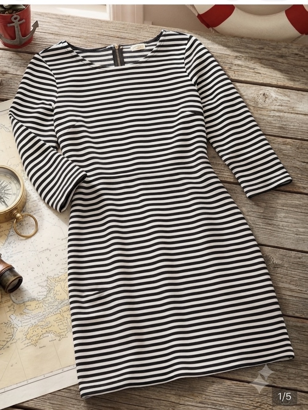Old Navy Black and White Striped Midi Shift Dress